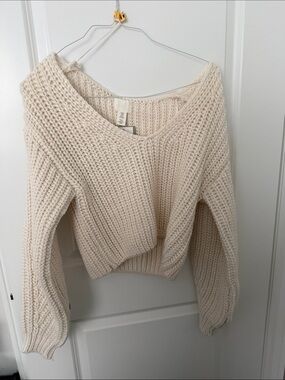H&M Off-the-Shoulder Chunky Knit Sweater in Cream